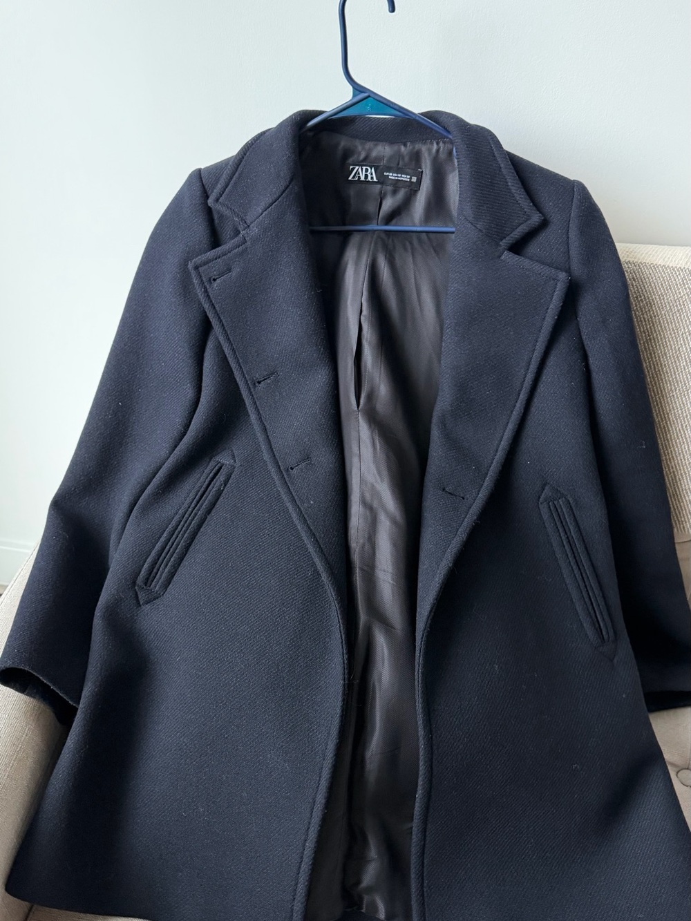 ZARA Black Tailored Wool-Blend Pea Coat